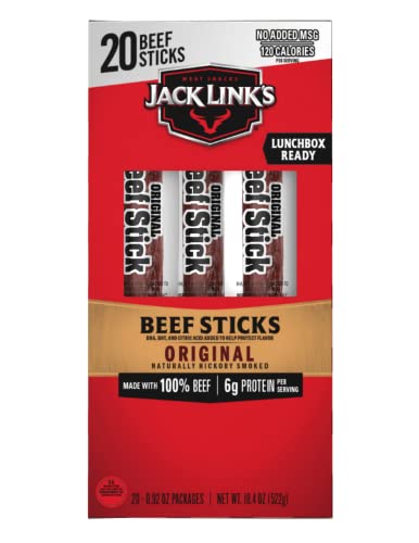 Jack Link's Beef Sticks, Original, Teriyaki, Wild Heat, Made with 100% Beef, No Added MSG** – 0.92 Oz. (20 Count)