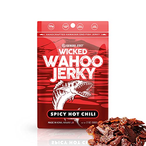 Spicy Chili Wahoo Ono Fish Jerky - Sweet and Hot Umami Flavor - - Low-Calorie Seafood Snack with Low Sodium & Sugar - 2 Ounce