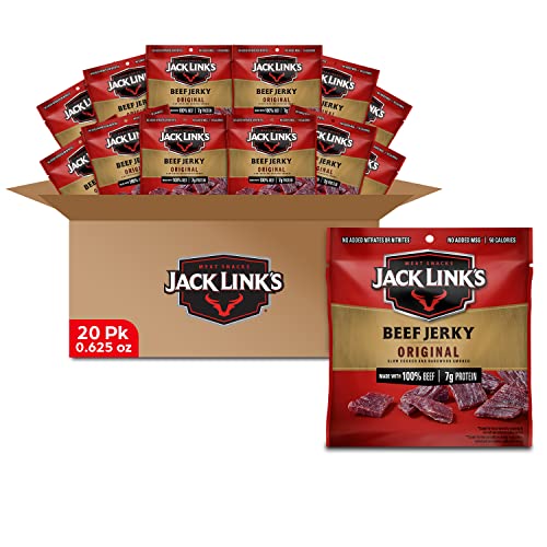 Jack Link's Beef Jerky, Original, Multipack Bags - Flavorful Meat Snack for Lunches, - 7g of Protein, No Added MSG** - 0.625 oz (Pack of 20)