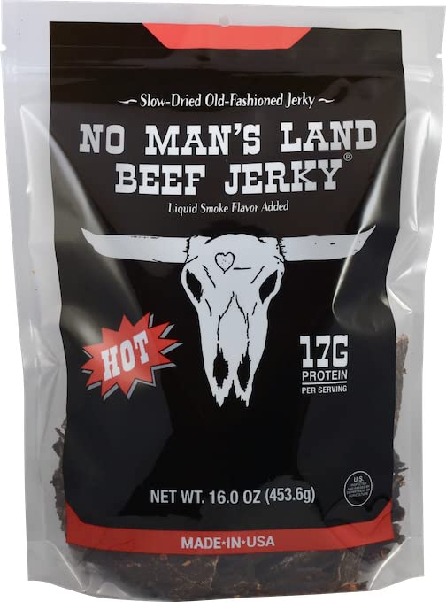 No Man’s Land HOT Beef Jerky High Protein Low Calorie Low Carb Beef Snack 16oz Bag