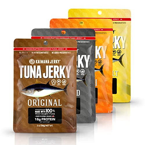 Kaimana Jerky Ahi Tuna 4 Pack Variety Bundle -18g Protein & Good Source Of Omega-3's