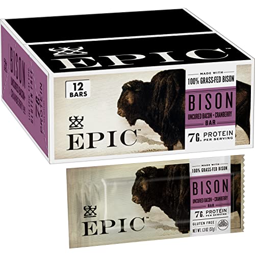 Epic Provisions Bison Bacon Cranberry Bars, Grass-Fed, Paleo Friendly, 1.3 oz Bars, 12 ct