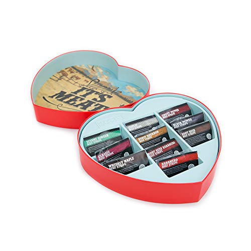 Jerky Heart – Includes 10 Delicious Beef Jerky Snacks With Flavors Like Whiskey Maple and Honey Bourbon – In A Delightfully Surprising Heart-Shaped Box