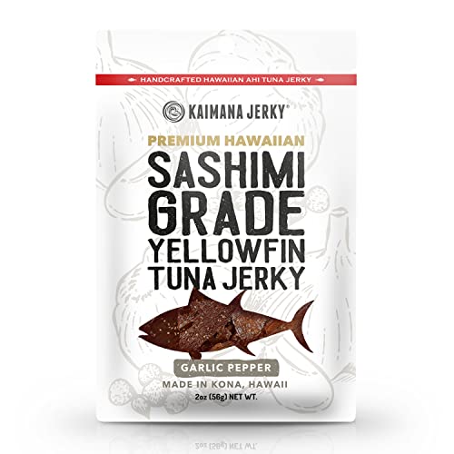 Kaimana Ahi Tuna Jerky Garlic Pepper 2 Ounce - Soft and Tasty - All Natural and Wild Caught