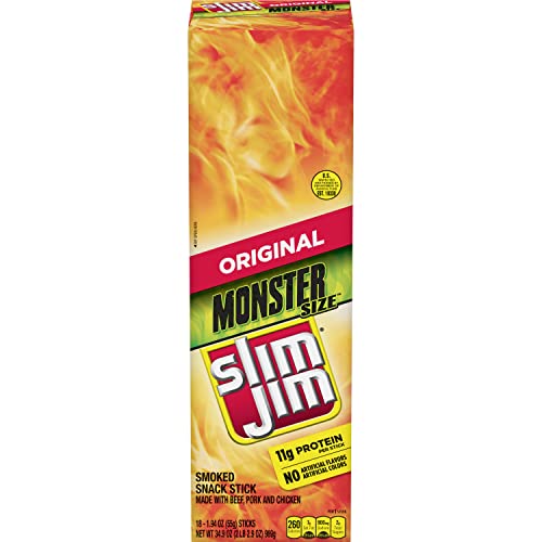 Slim Jim Monster Smoked Meat Sticks, Original Flavor,18-Count(Pack of 1)