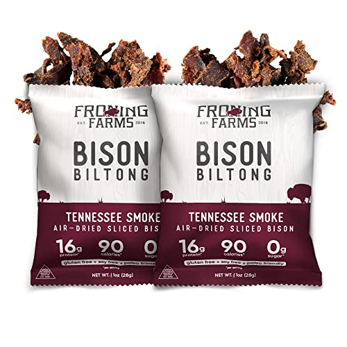 Froning Farms Bison Biltong Jerky | Tennessee Smoke | Bison Jerky | Air-Dried Sliced Bison Biltong Snacks | Pack of 2