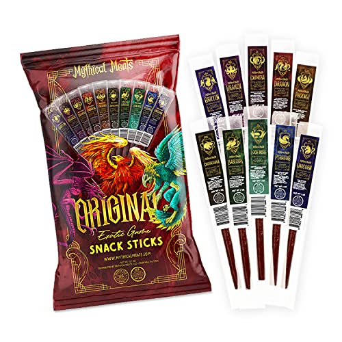 Mythical Meats Original Exotic Flavor Sampler Pack – 10 Exotic Game and Beef Snack Sticks