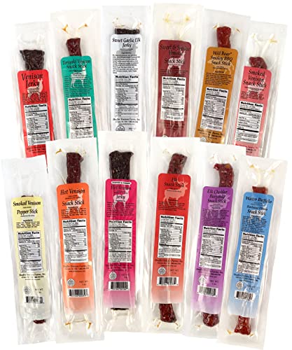 12 Piece Exotic Jerky Variety Pack - REAL Jerky - Exotic Meat Snacks Variety Pack - 12 total oz.