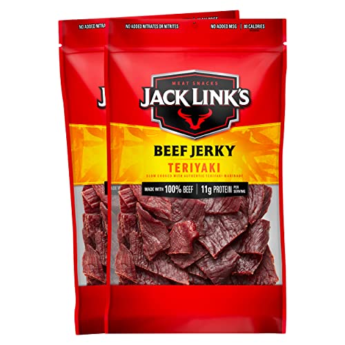 Jack Link's Beef Jerky, Teriyaki – 10g of Protein and 80 Calories, Soy, Ginger and Onion – 96% Fat Free, No Added MSG** – 9 Oz. (Pack of 2)
