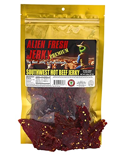 Alien Fresh Jerky - Classic - Pepper Teriyaki Beef Jerky - Premium Beef - Low Calorie Snack - The Best Jerky In The Universe - 3.25 OZ - Made In USA