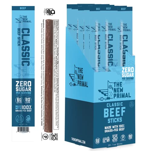 The New Primal Classic Beef Stick - (20 Count) 1 oz Meat Stick - 1ertified Paleo, Certified Keto, and Gluten-Free Meat Snack with 6g of Protein