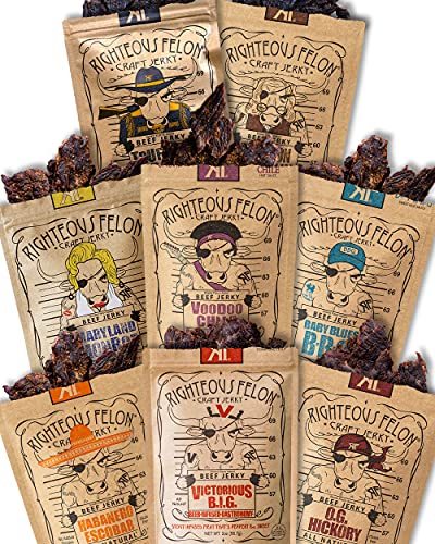 Righteous Felon Beef Jerky Variety Pack & Jerky Gluten Free, High Protein, Low Sugar, Low Calorie Healthy Protein Snack Bundle